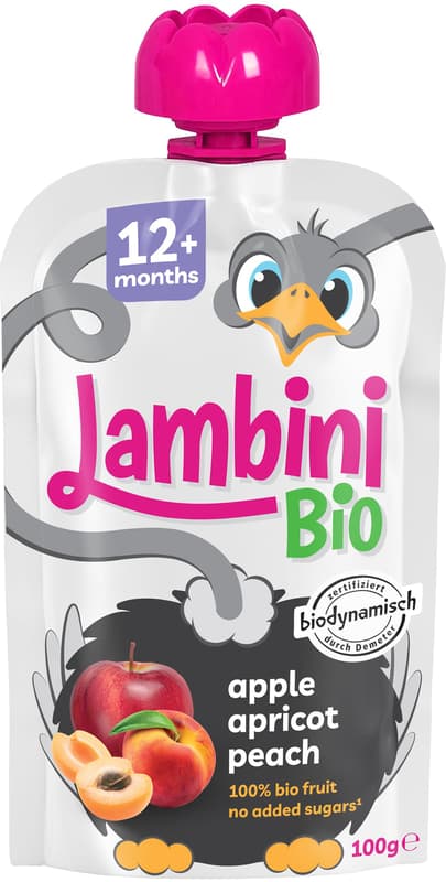 Lambini Bio DEMETER Quetschie Aprikose Pfirsich in Apfel, ab 12.Monat