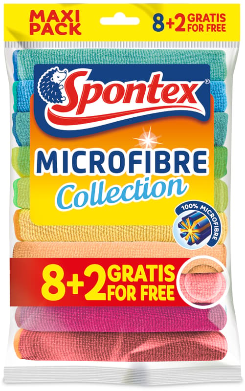 Spontex microfibre all-purpose cloths, colourful microfibre cloths for many applications in a value pack