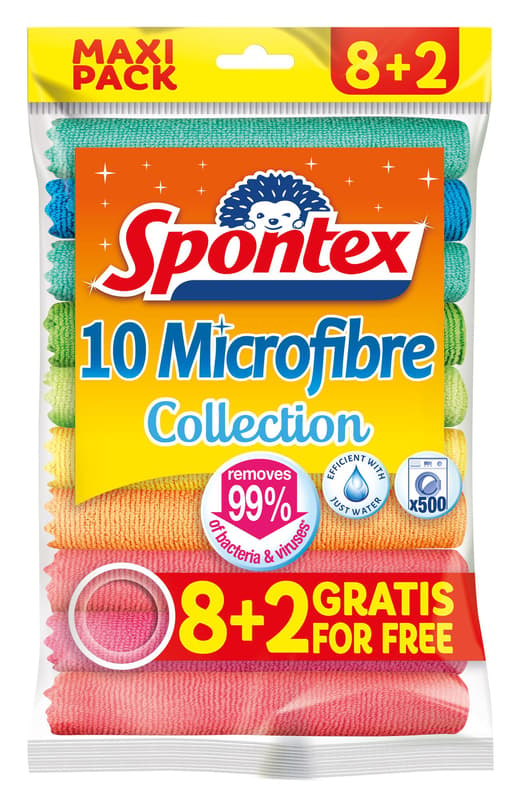 Spontex microfibre all-purpose cloths, colourful microfibre cloths for many applications in a value pack