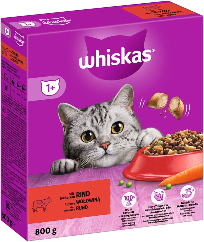 Whiskas Trockennahrung 1+ mit Rind