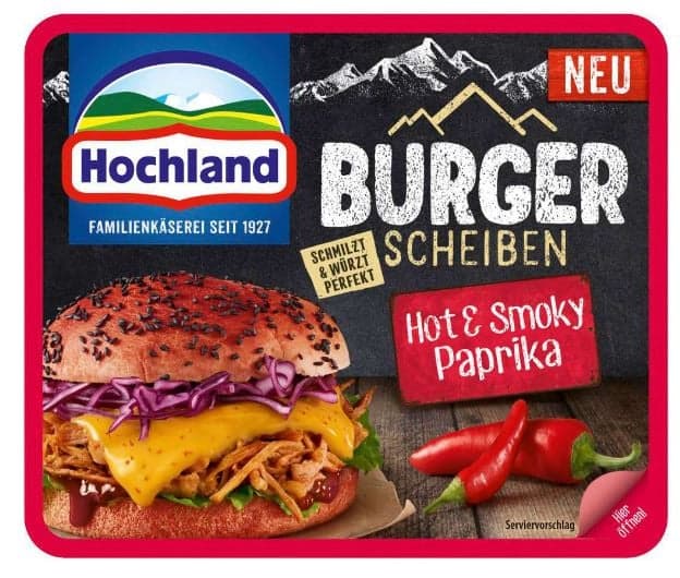 Hochland sliced cheese burger hot & smoky 47% fat i.d.