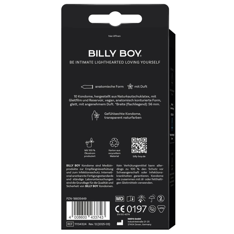 BILLY BOY Kondome Viel Gefühl 10er, 56 mm, Gefühlsechte Kondome