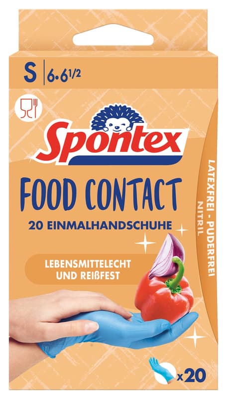 Spontex Food Contact disposable nitrile gloves, latex-free, 100% food-safe, size S, pack of 20