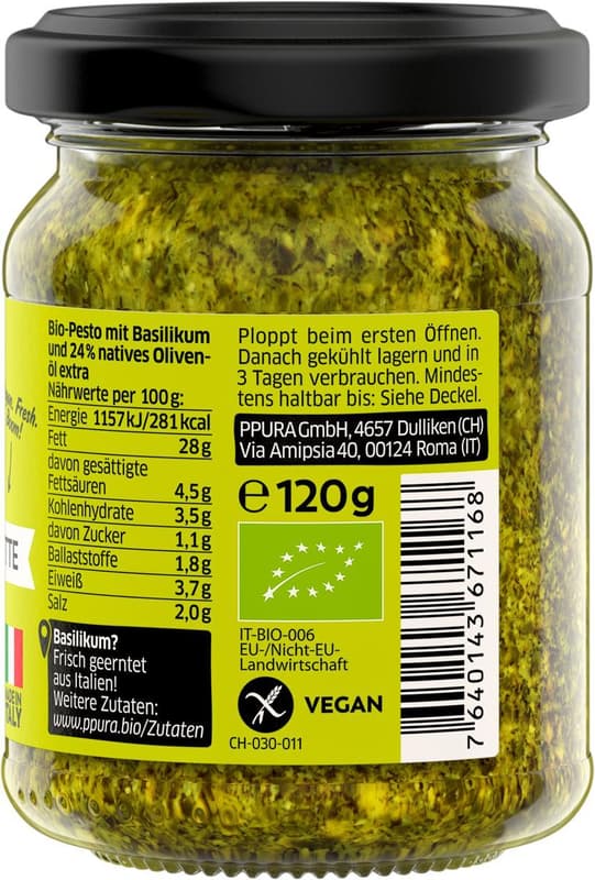 PPURA BIO Pesto basil, lime and cashews
