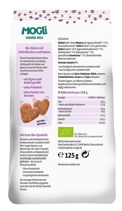 Mogli Demeter Kakao Nuss Kekse