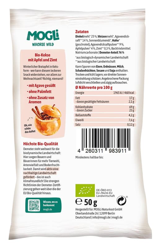 Mogli BIO baked apple biscuits with apple and cinnamon