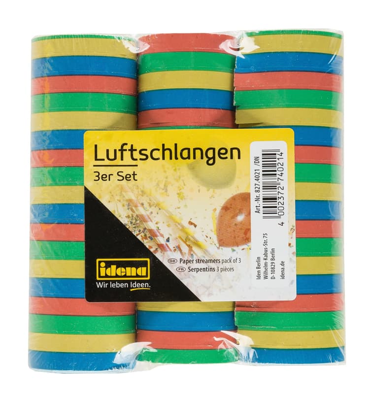 Idena Luftschlangen 18 Abrisse mehrfarbig 400cm 3 Stück