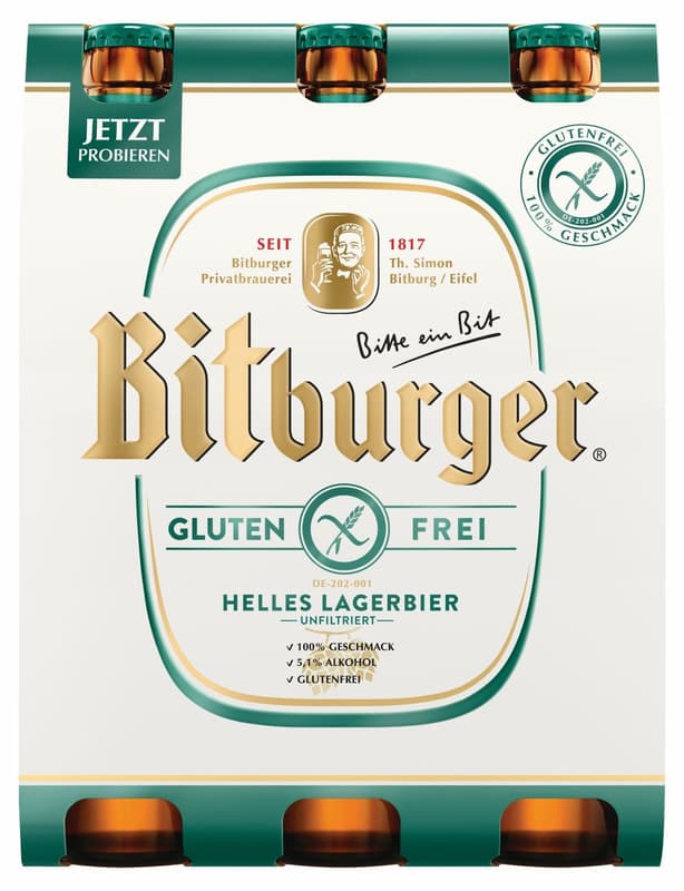 Bitburger Lager Glutenfrei 6x0,33 l (MEHRWEG)