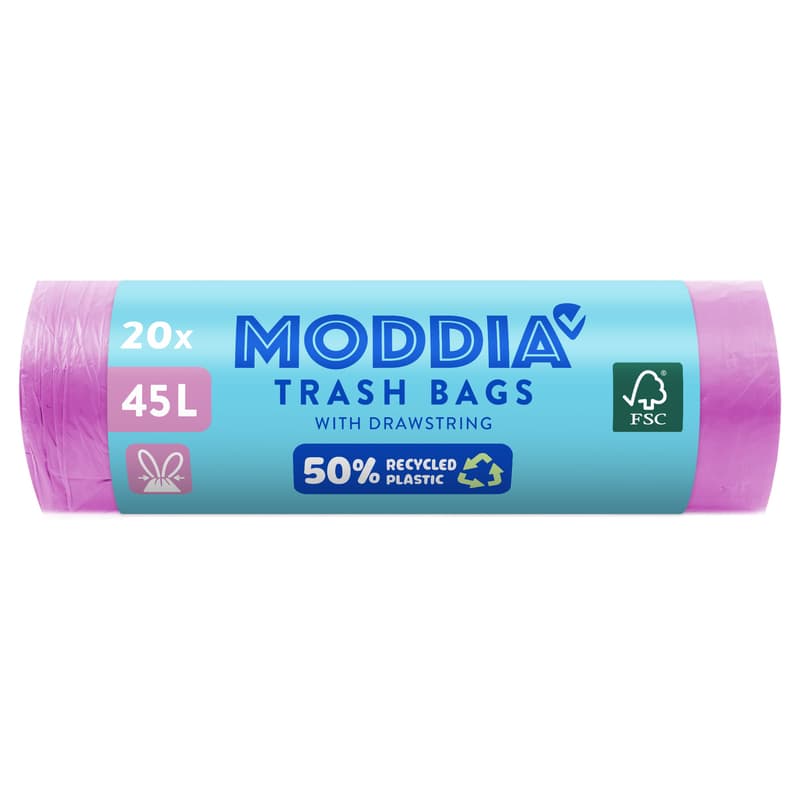 Moddia pink bin liner with drawstring, 45 liters