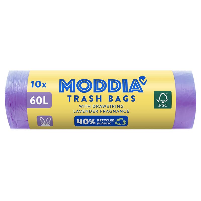 Moddia bin liner purple with drawstring, with fragrance, 60 liters