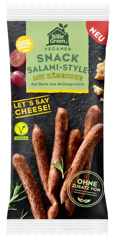 Billie Green vegan snack salami style with cheese flavor