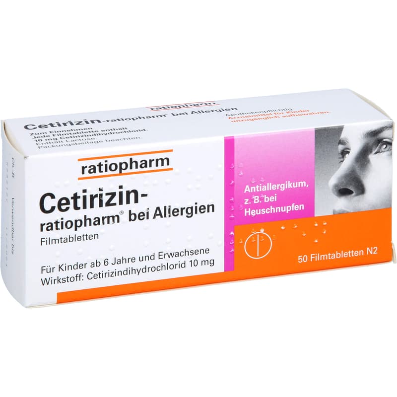 CETIRIZIN-ratiopharm for allergies 10 mg film-coated tablets.