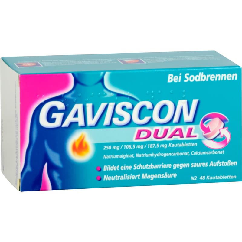 GAVISCON Dual 250mg/106.5mg/187.5mg chewable tablets
