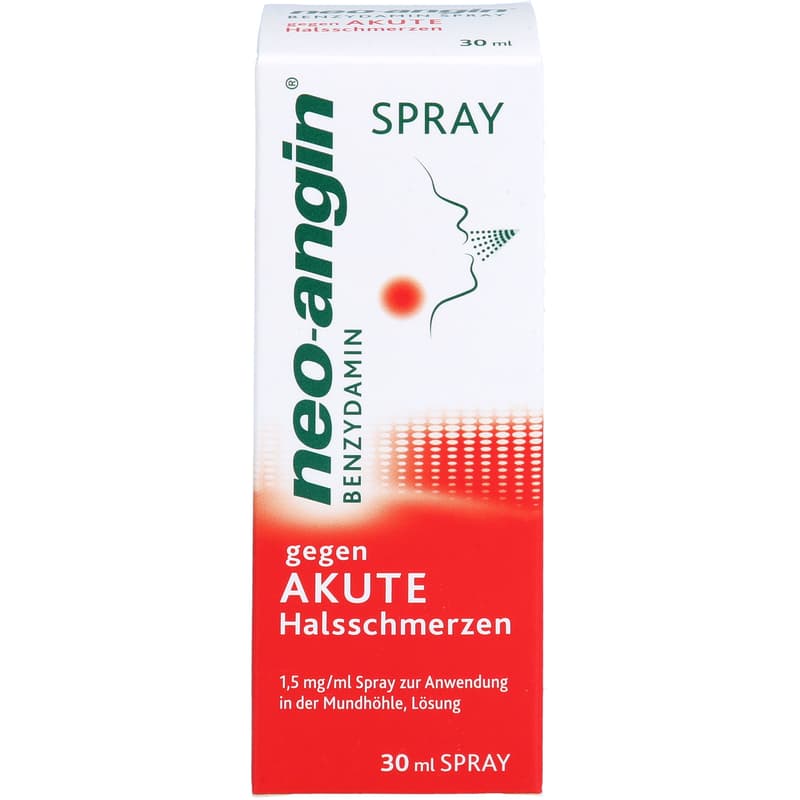 NEO-ANGIN Benzydamine spray for acute sore throats.