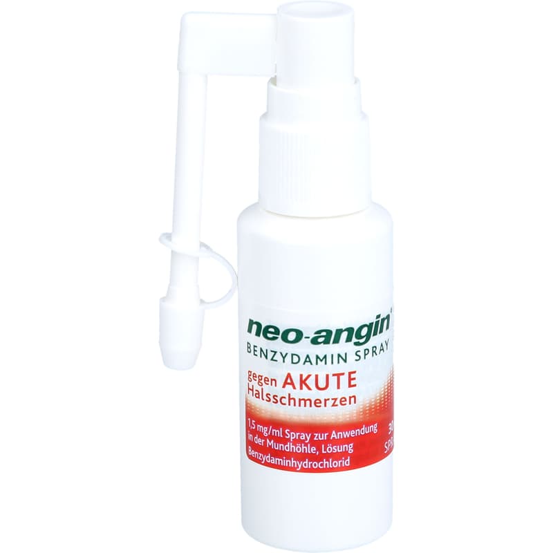 NEO-ANGIN Benzydamine spray for acute sore throats.