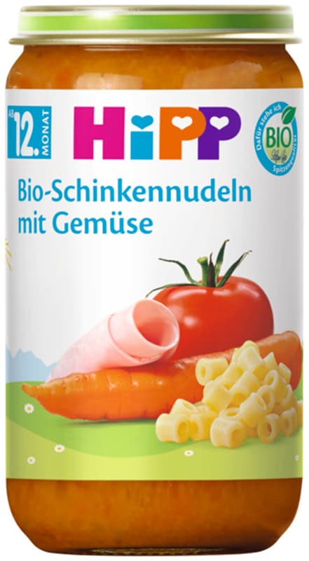 HiPP Organic Menus from 12th month: Pasta with Ham and Vegetables