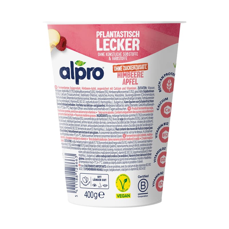 Alpro Yogurt Alternative with Soy, Raspberry-Apple, No Added Sugar