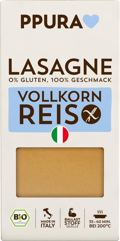 PPURA BIO lasagne made from wholegrain rice (gluten-free)