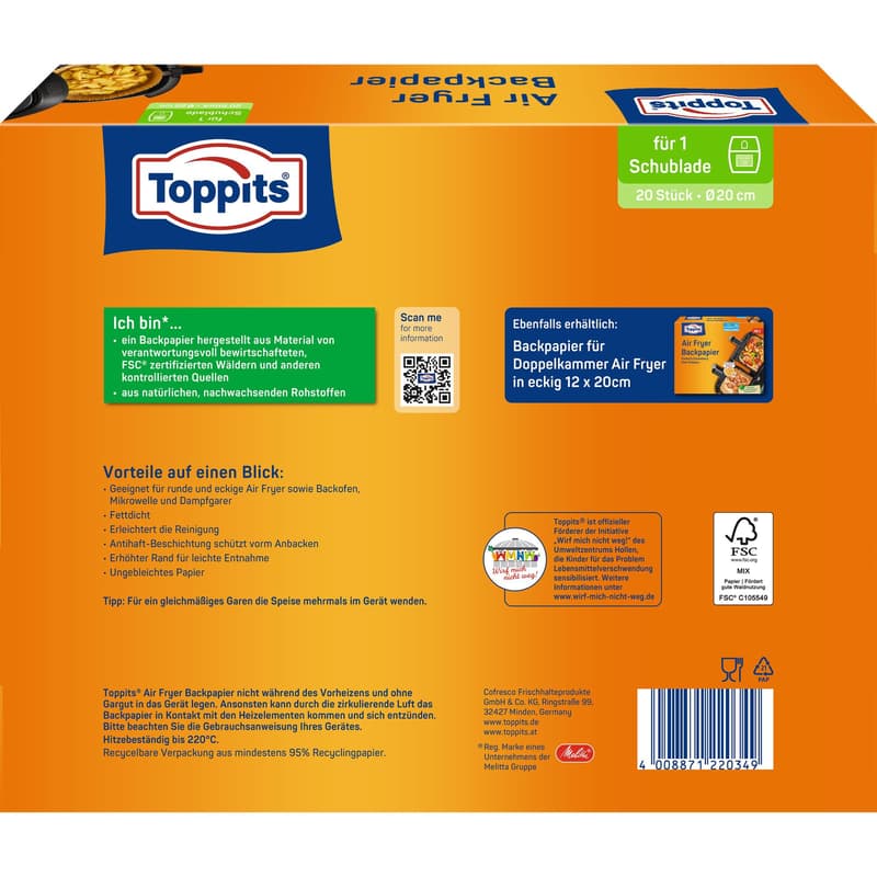 Toppits® baking paper for air fryers