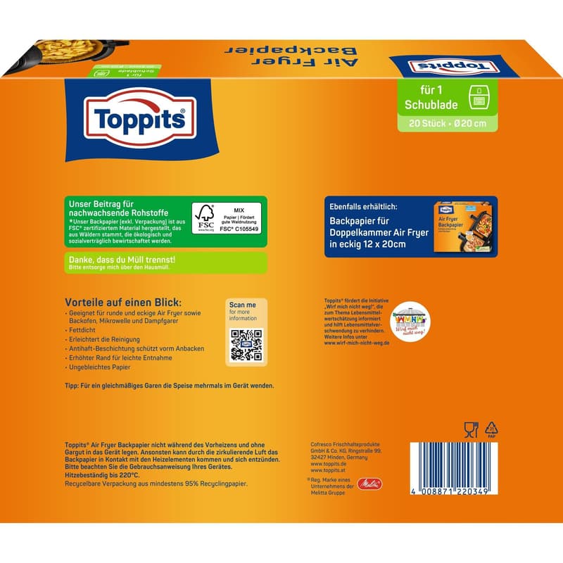 Toppits® baking paper for air fryers