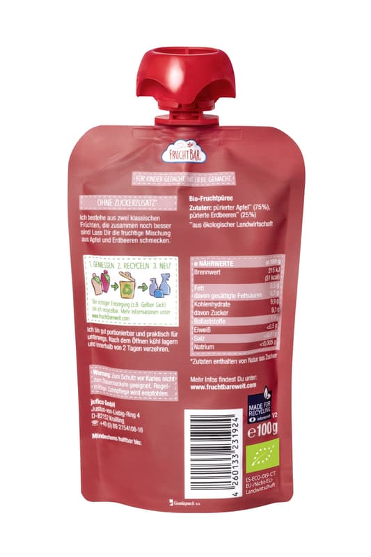 FruchtBar BIO fruit puree strawberry, apple