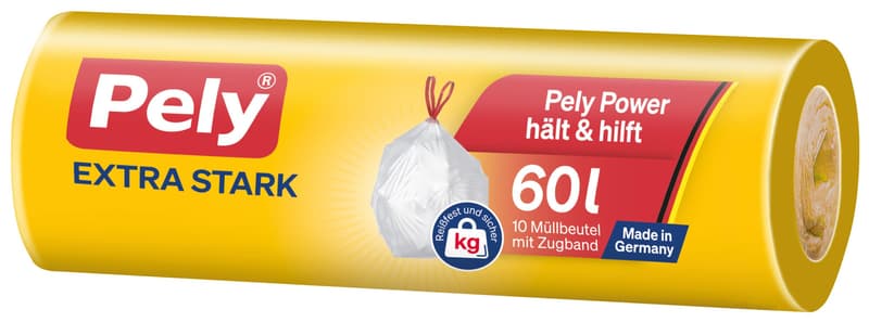 Pely® Drawstring Bag Extra Strong, 60 Litres, 10 Pieces