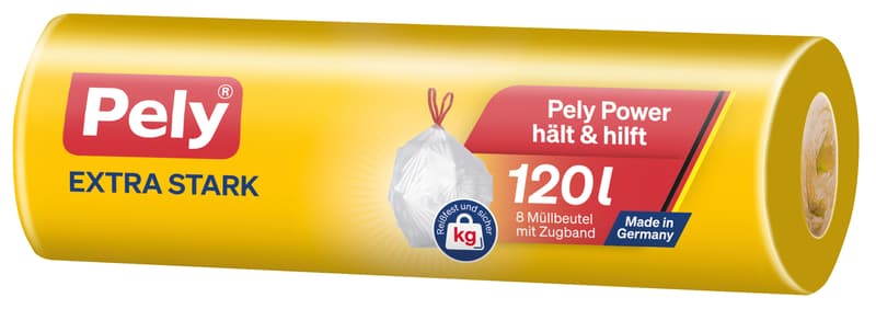 Pely® Drawstring Bags Extra Strong, 120 Litres, 8 Pieces