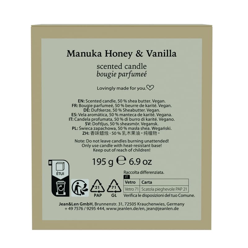 Jean&Len Scented Candle Manuka Honey&Vanilla