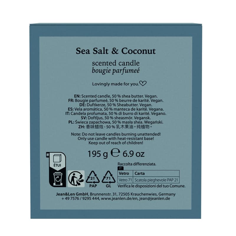 Jean&Len Scented Candle Sea Salt & Coconut