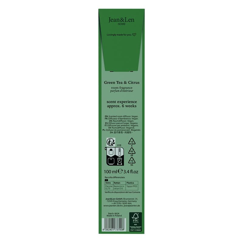 Jean&Len Scented Room Diffusor Green Tea & Citrus