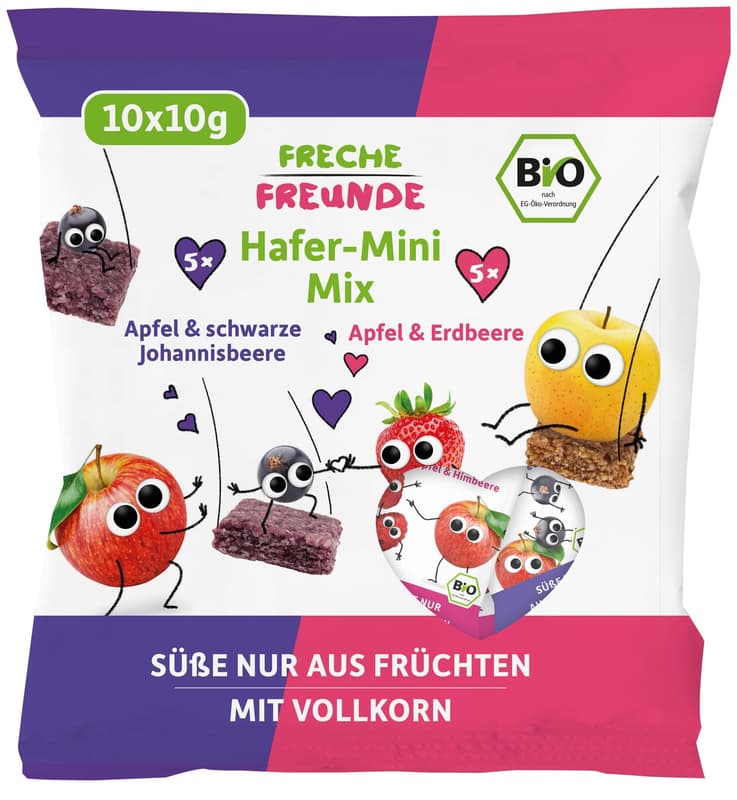 Freche Freunde Bio Hafer-Mini-Mix Apfel & Erdbeere und Apfel & schwarze Johannisbeere
