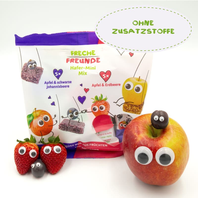 Freche Freunde Bio Hafer-Mini-Mix Apfel & Erdbeere und Apfel & schwarze Johannisbeere