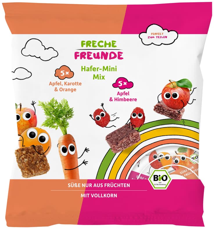 Freche Freunde Bio Hafer-Mini-Mix Apfel, Karotte & Orange und Apfel & Himbeere