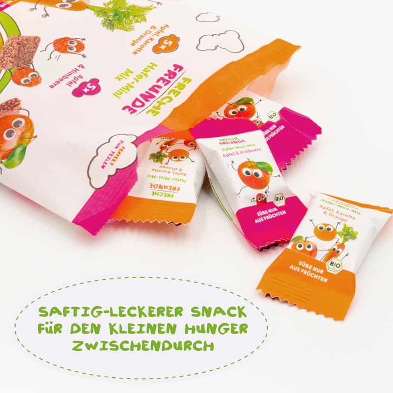 Freche Freunde Bio Hafer-Mini-Mix Apfel, Karotte & Orange und Apfel & Himbeere