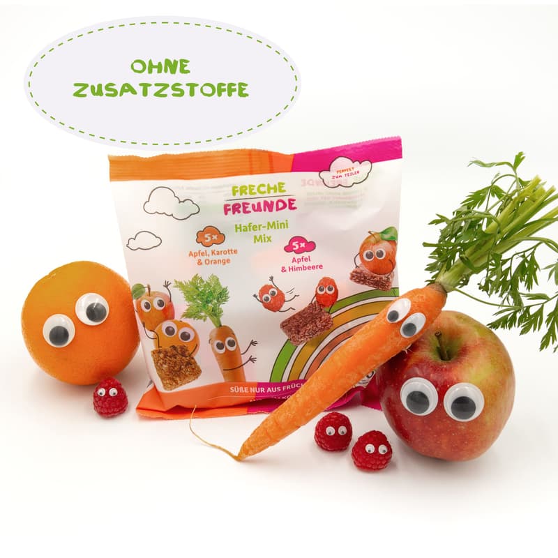 Freche Freunde Bio Hafer-Mini-Mix Apfel, Karotte & Orange und Apfel & Himbeere
