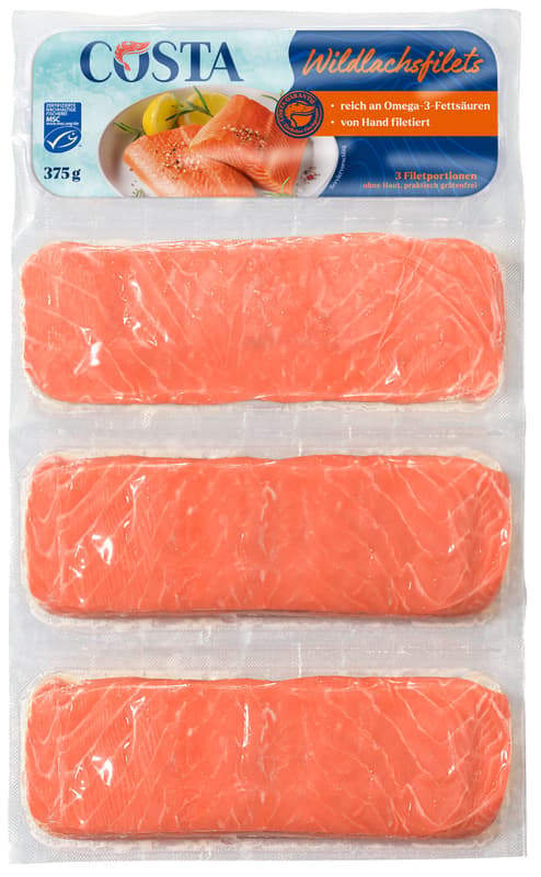 Costa MSC wild salmon fillets in a fresh pack