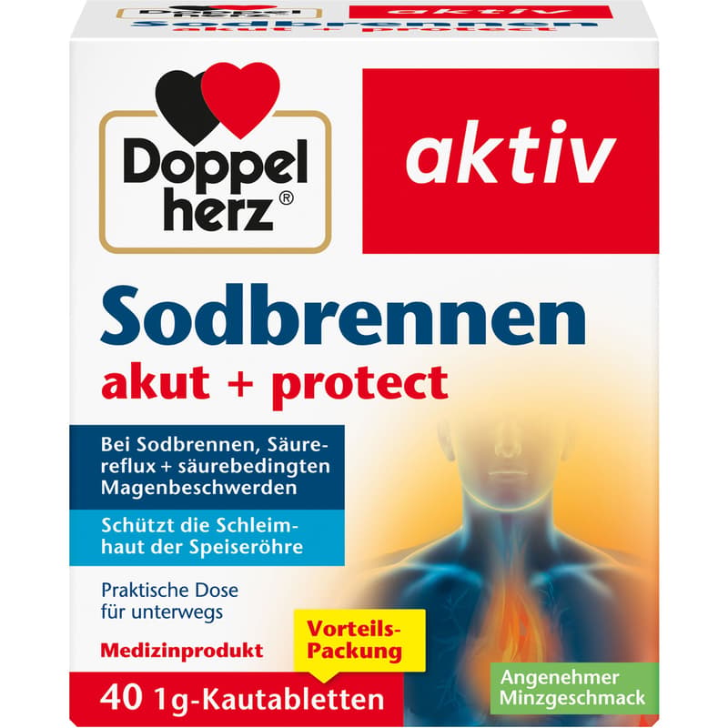 DOPPELHERZ Heartburn acute+protect chewable tablets