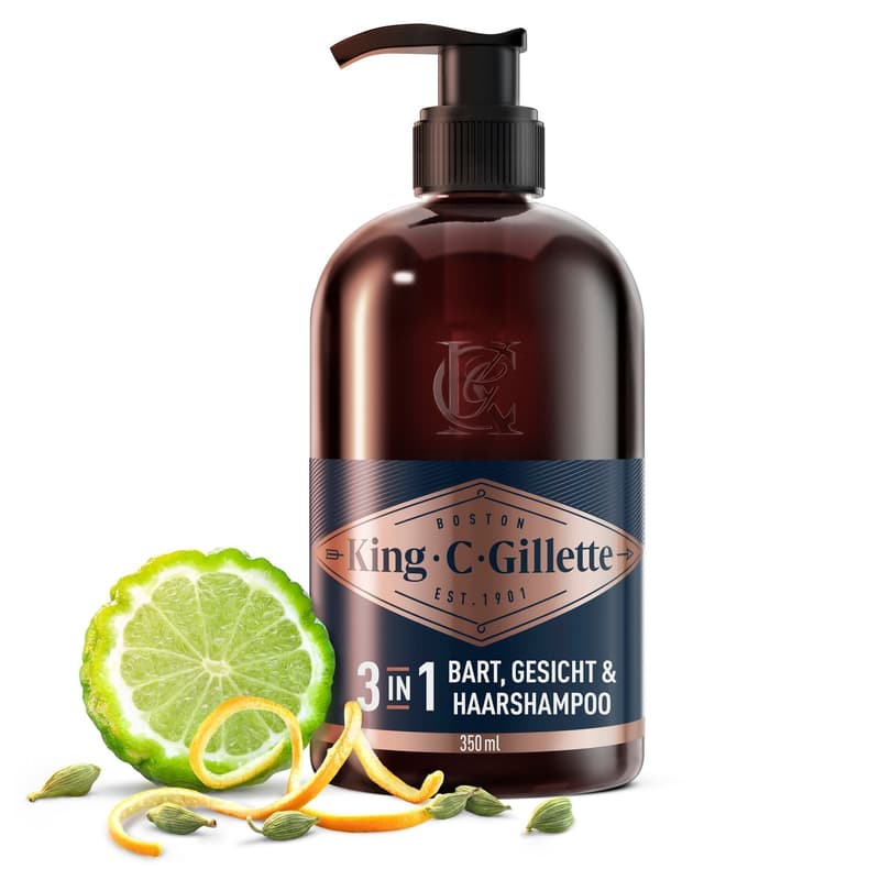 King C. Gillette 3-in-1 Bart-, Gesichts- und Haarwaschgel für Männer