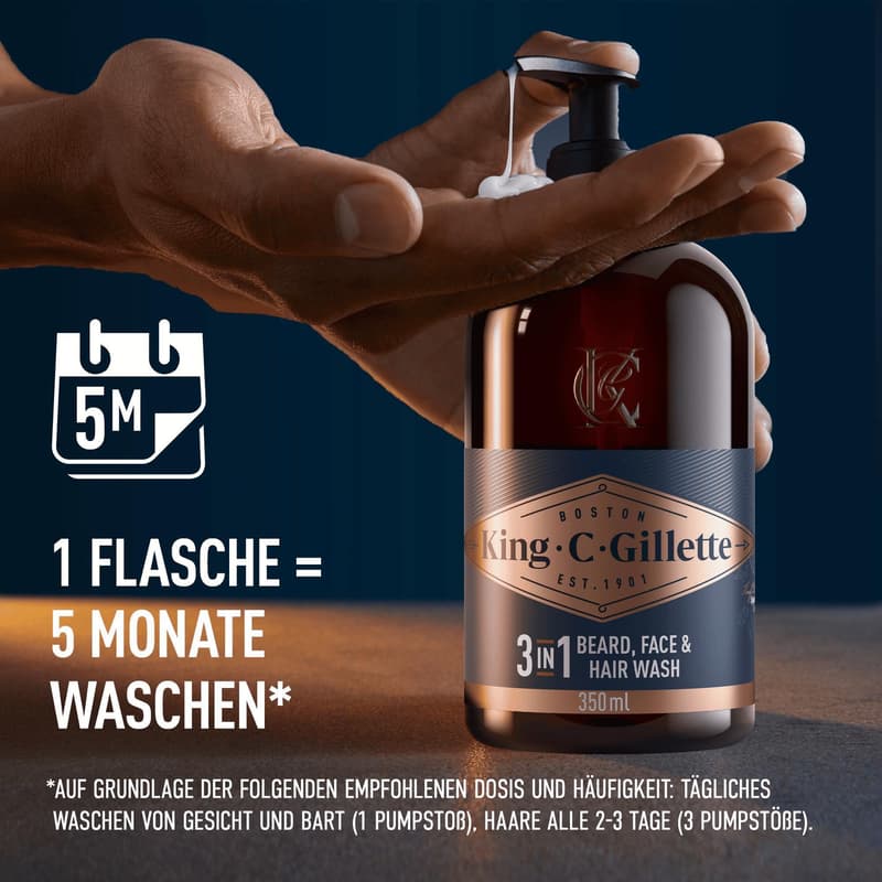 King C. Gillette 3-in-1 Bart-, Gesichts- und Haarwaschgel für Männer