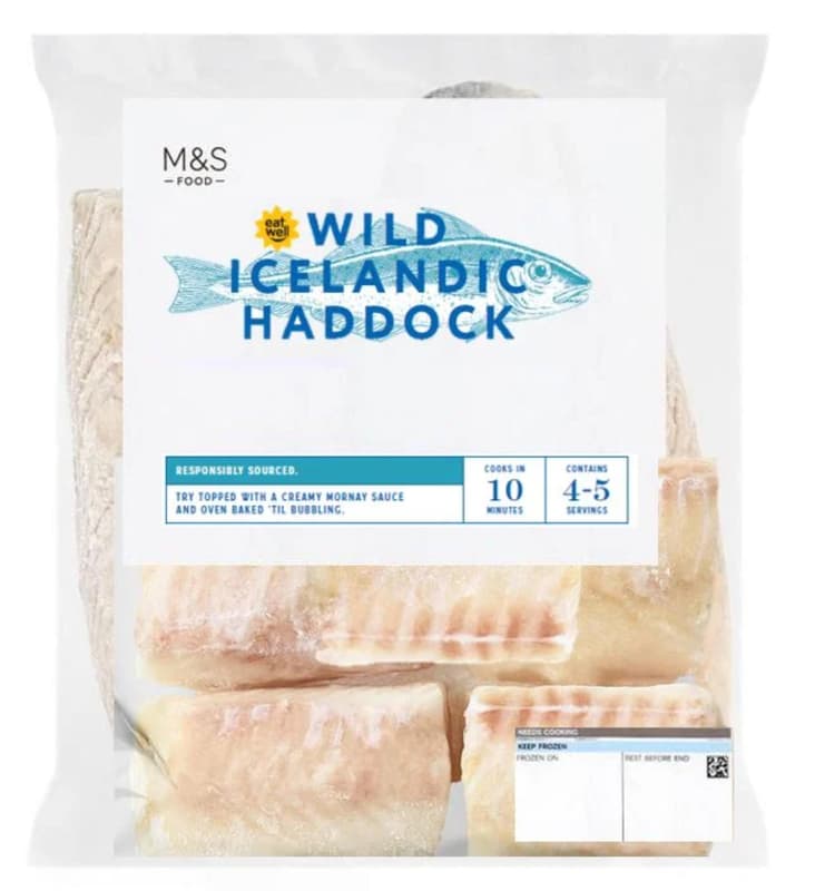 Marks & Spencer fillets of Icelandic haddock (Melanogrammus aeglefinus) with ice glaze