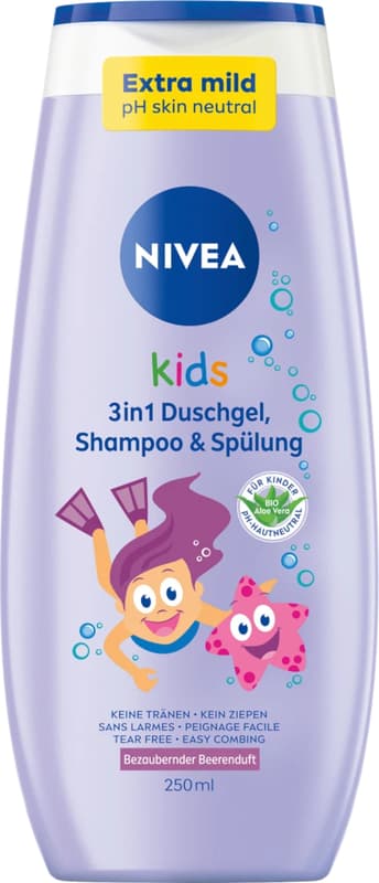NIVEA kids 3 in 1 Duschgel,Shampoo & Spülung Bezaubernder Beerenduft