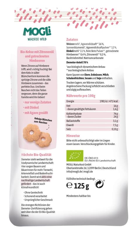MOGLi Bio Zitronen Kekse mit Himbeere