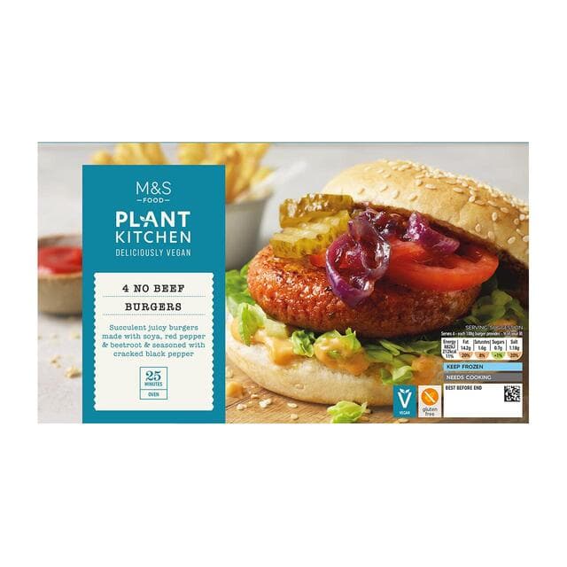 Marks & Spencer 4 burgers made from soy protein, onions and red pepper