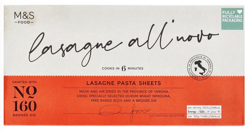 Marks & Spencer lasagna sheets