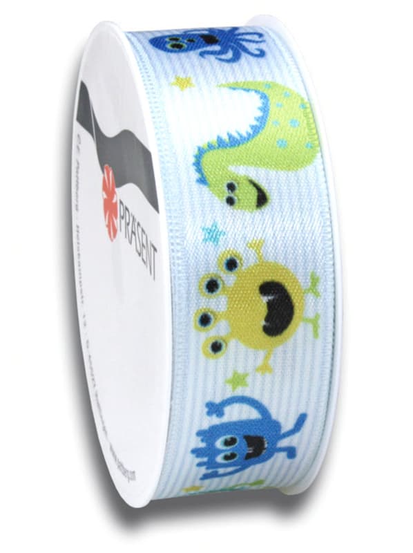 PRESENT satin ribbon Fantasy Monster blue 25mmx3m with selvedge