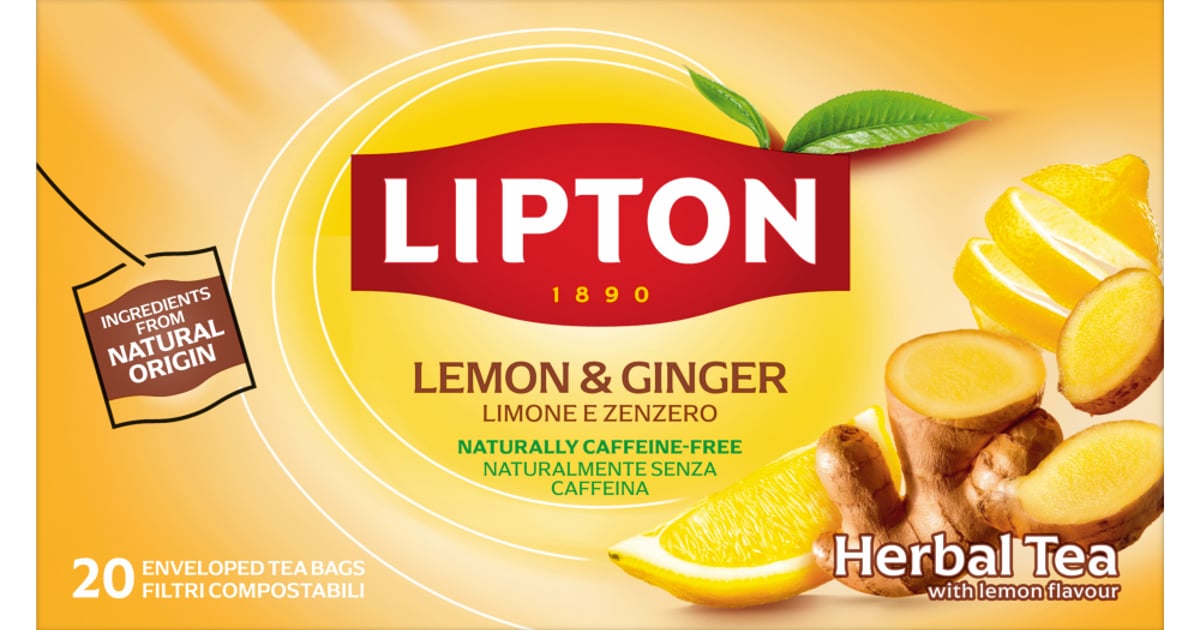 Lipton Lemon Ginger Refresh fruit tea with lemon & ginger caffeine