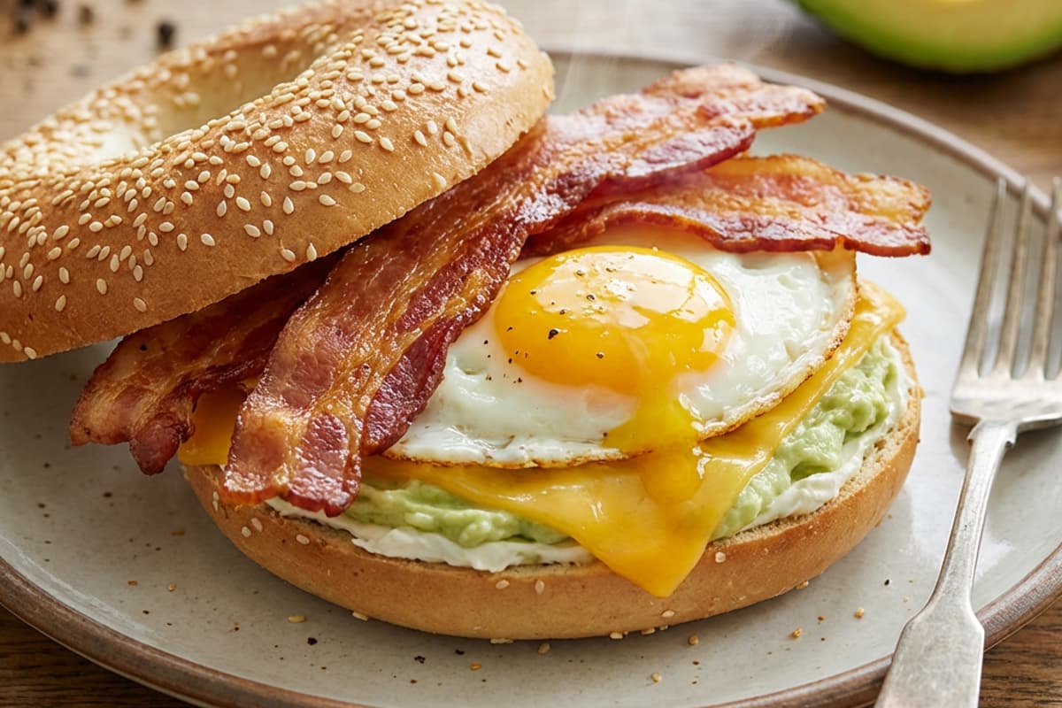 American Breakfast Bagel mit Ei und Bacon