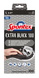 Spontex Extra Black Einmalhandschuhe aus Vinyl, ungepudert und latexfrei, in praktischer Spenderbox, Größe L, 100er Pack