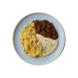 Freshfoodz Spätzle an Käsesauce und Zwiebelchutney