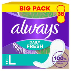 Always Daily Fresh panty liners Long, with 100 % plant-based fibres, 38 pieces, unscented